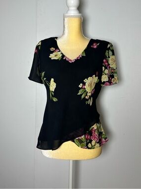 Vintage 90s Studio I Petite Floral Blouse • Shoulder Pads Structured Workwear 8P